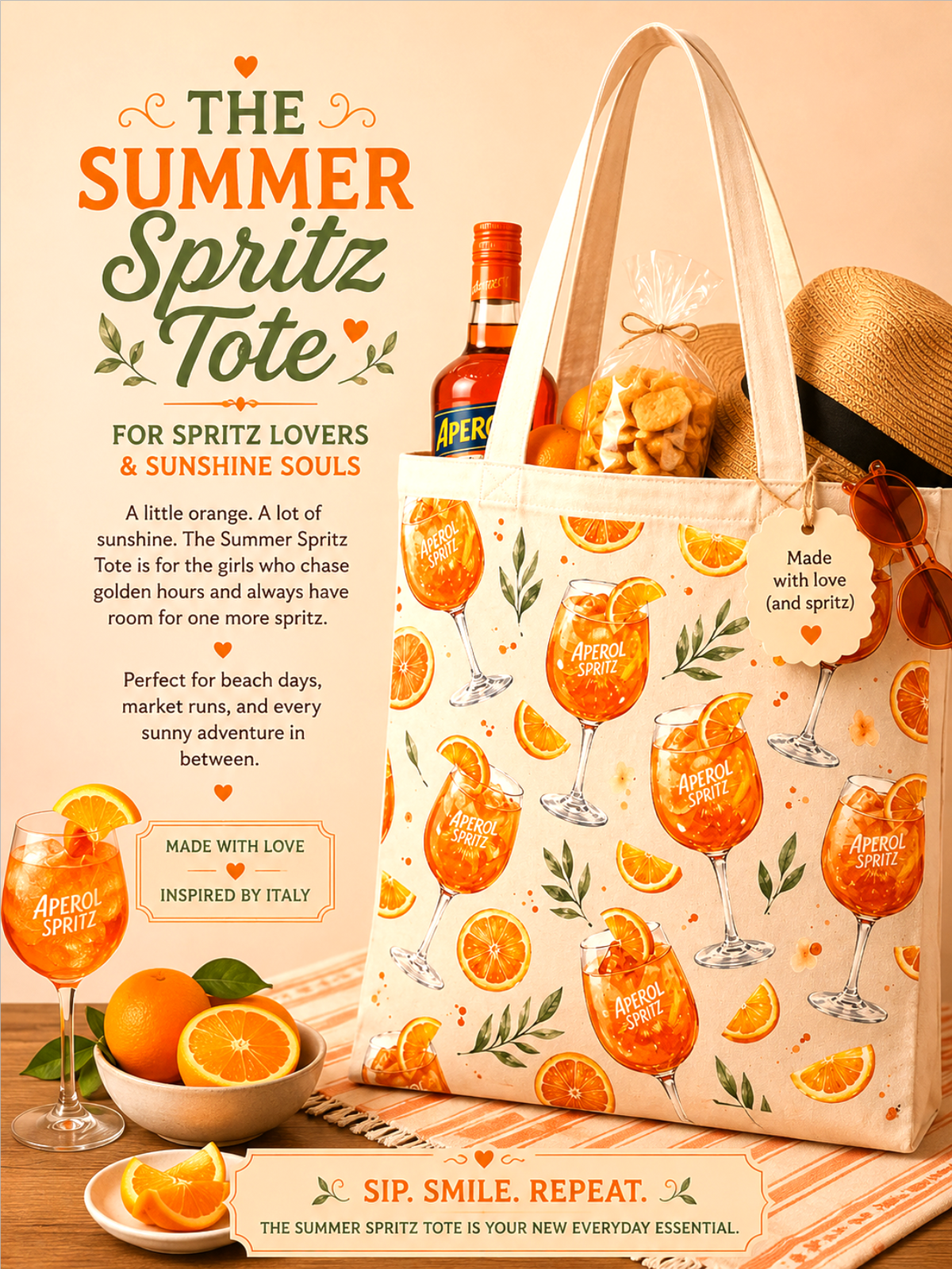Summer Spritz tote bag with Aperol Spritz .
