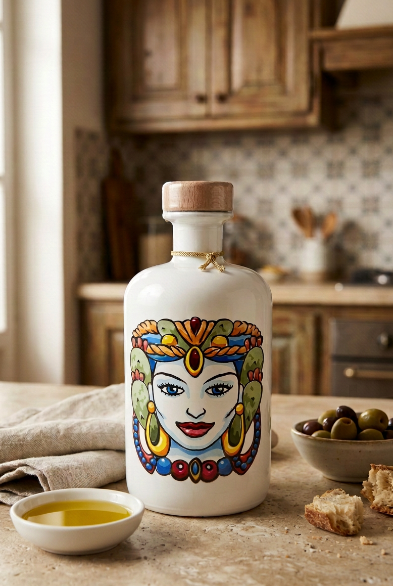 Testa di Mora bottle with the olive oil dish moved to the opposite side