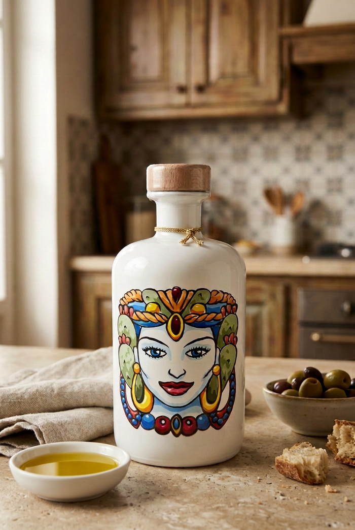 Testa di Mora bottle with the olive oil dish moved to the opposite side