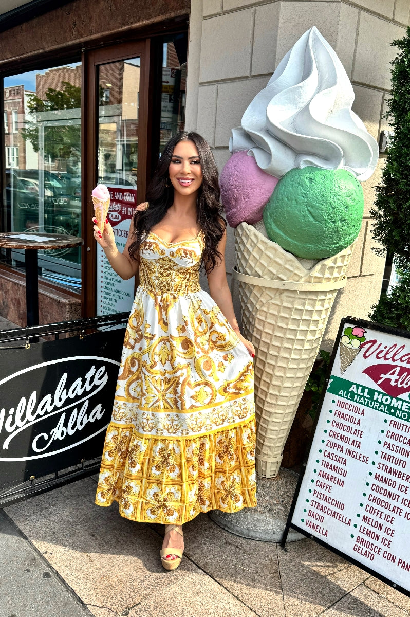 The Italian Tile Dress - Gold