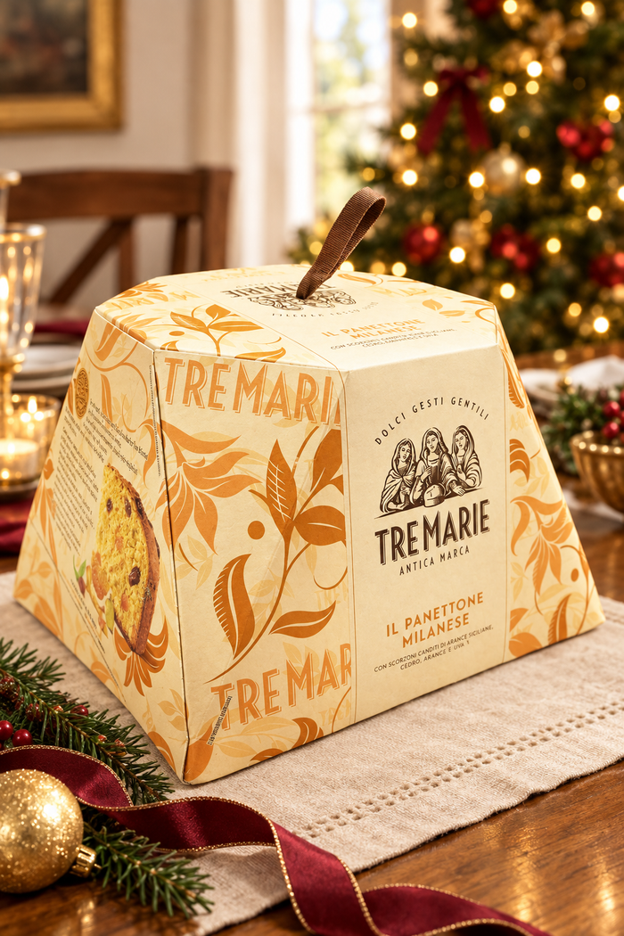 Tre Marie panettone in a Christmas dining-room setting