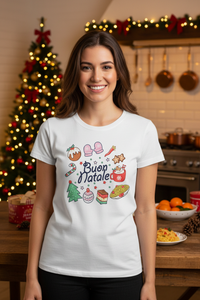 Young woman wearing the Buon Natale Fantasy T-shirt