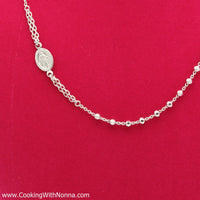 Ave Maria Silver Rosary Necklace - White Gold Plated