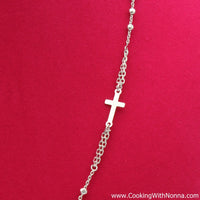 Ave Maria Silver Rosary Necklace - White Gold Plated