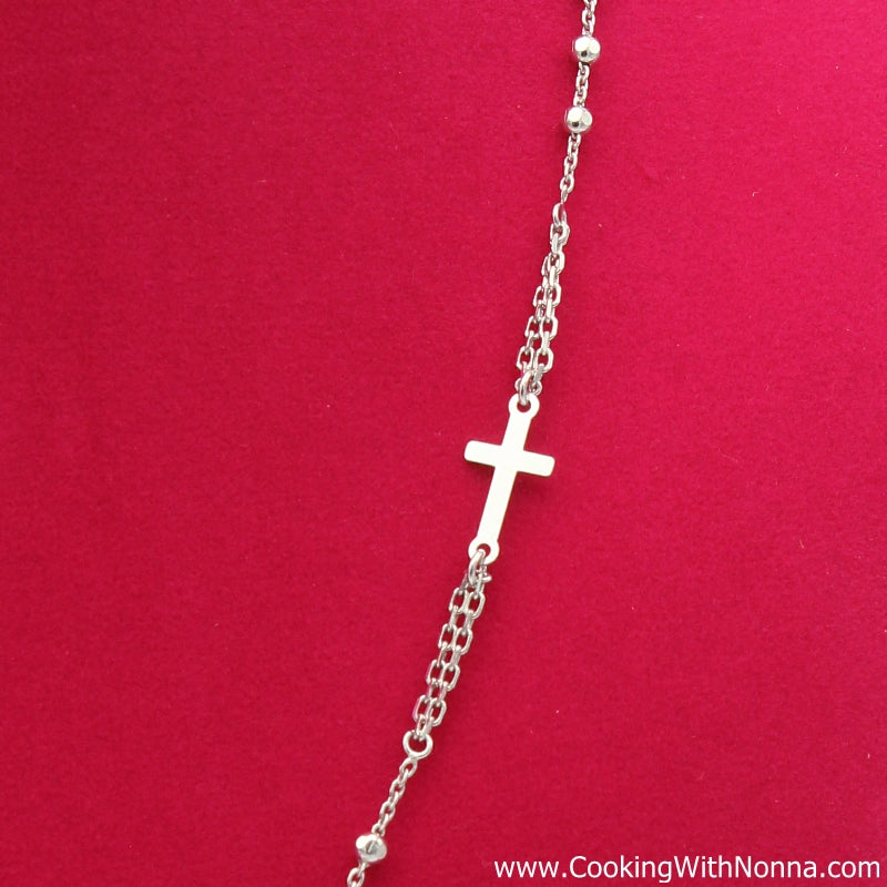 Ave Maria Silver Rosary Necklace - White Gold Plated