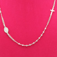 Ave Maria Silver Rosary Necklace - White Gold Plated