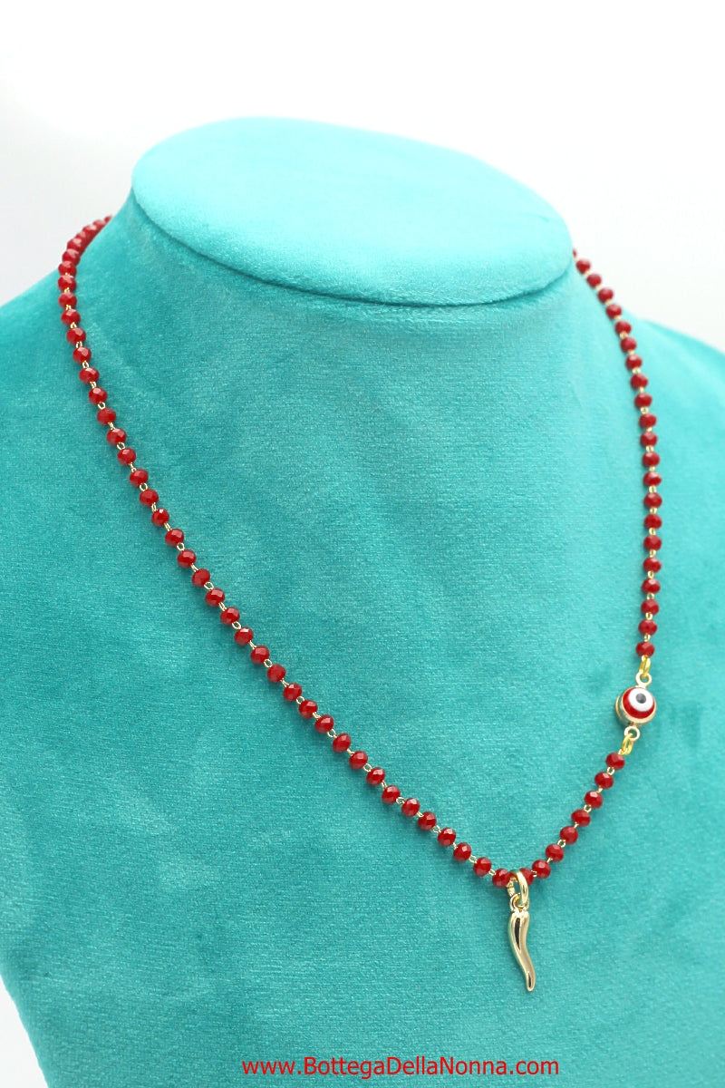 The Beaded Buona Fortuna Necklace with Red Eye
