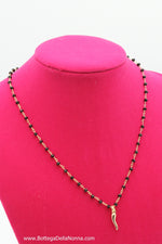 The Silver Beaded Cornicello Necklace - Black Beads