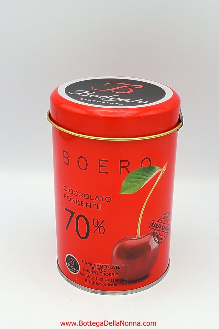 Dark Chocolate Grappa Dipped Pitted Boeri Cherries in Tin