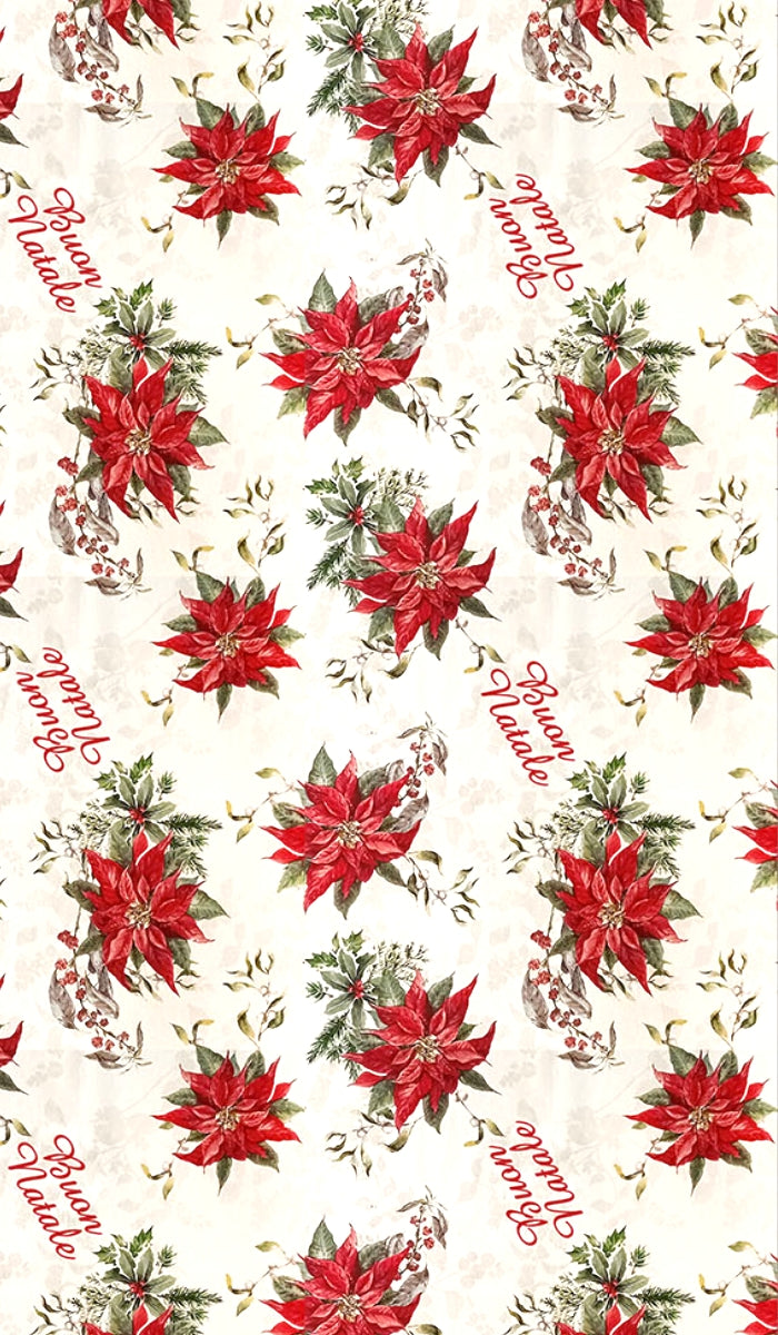 The Buon Natale Poinsettia  Tablecloth - Made in Italy