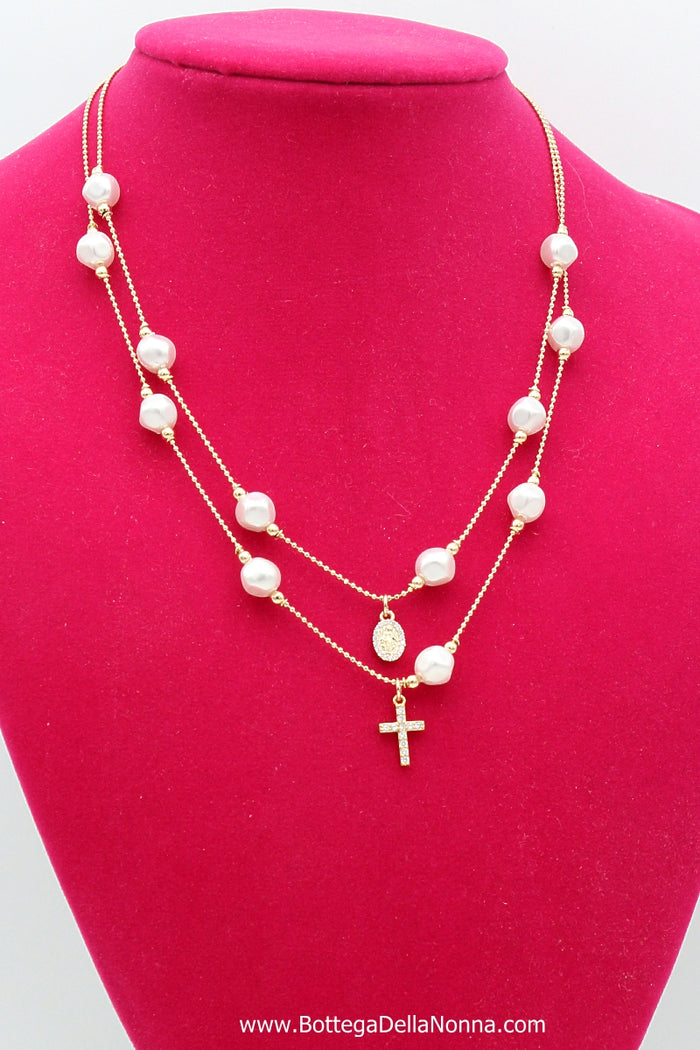 The Faith & Pearls Necklace - Yellow Gold Plated
