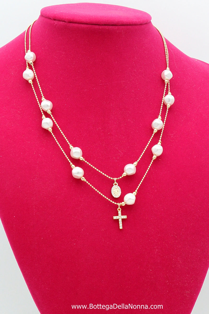 The Faith & Pearls Necklace - Yellow Gold Plated