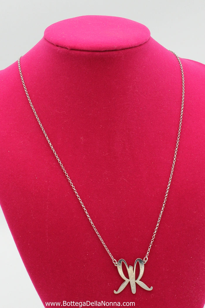La Farfalla Silver Necklace - White Gold Plated - Free Shipping