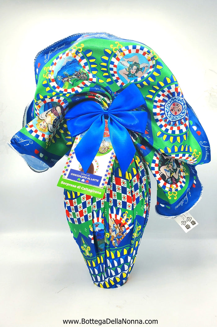 Large Milk Chocolate Easter Egg in Traditional Sicilian Cloth with Surprise