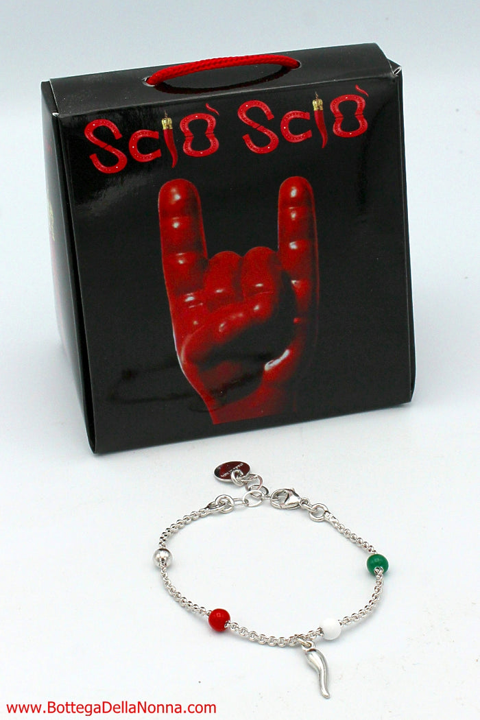 The Italia Cornicello Bracelet. White Gold Plated 18K