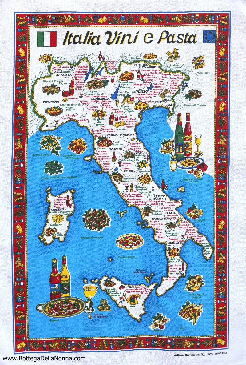 Italian Wines & Pasta - Dish Towel - Made in Italy