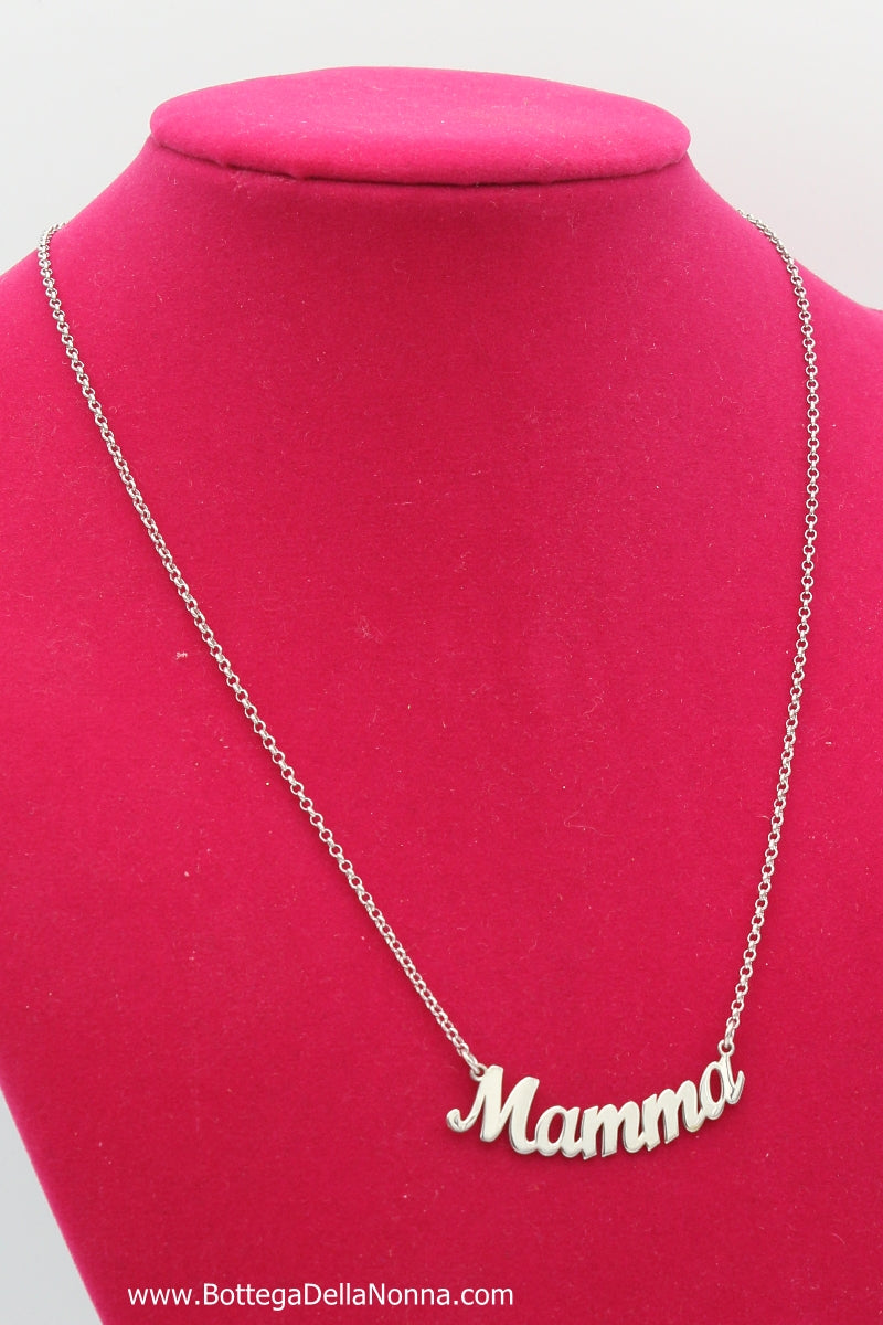 The Mamma Silver Nameplate Necklace - White Gold Plated - Free Shipping