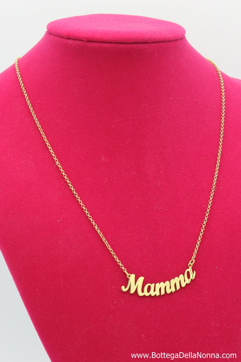 The Mamma Silver Nameplate Necklace - Yellow Gold Plated - Free Shipping