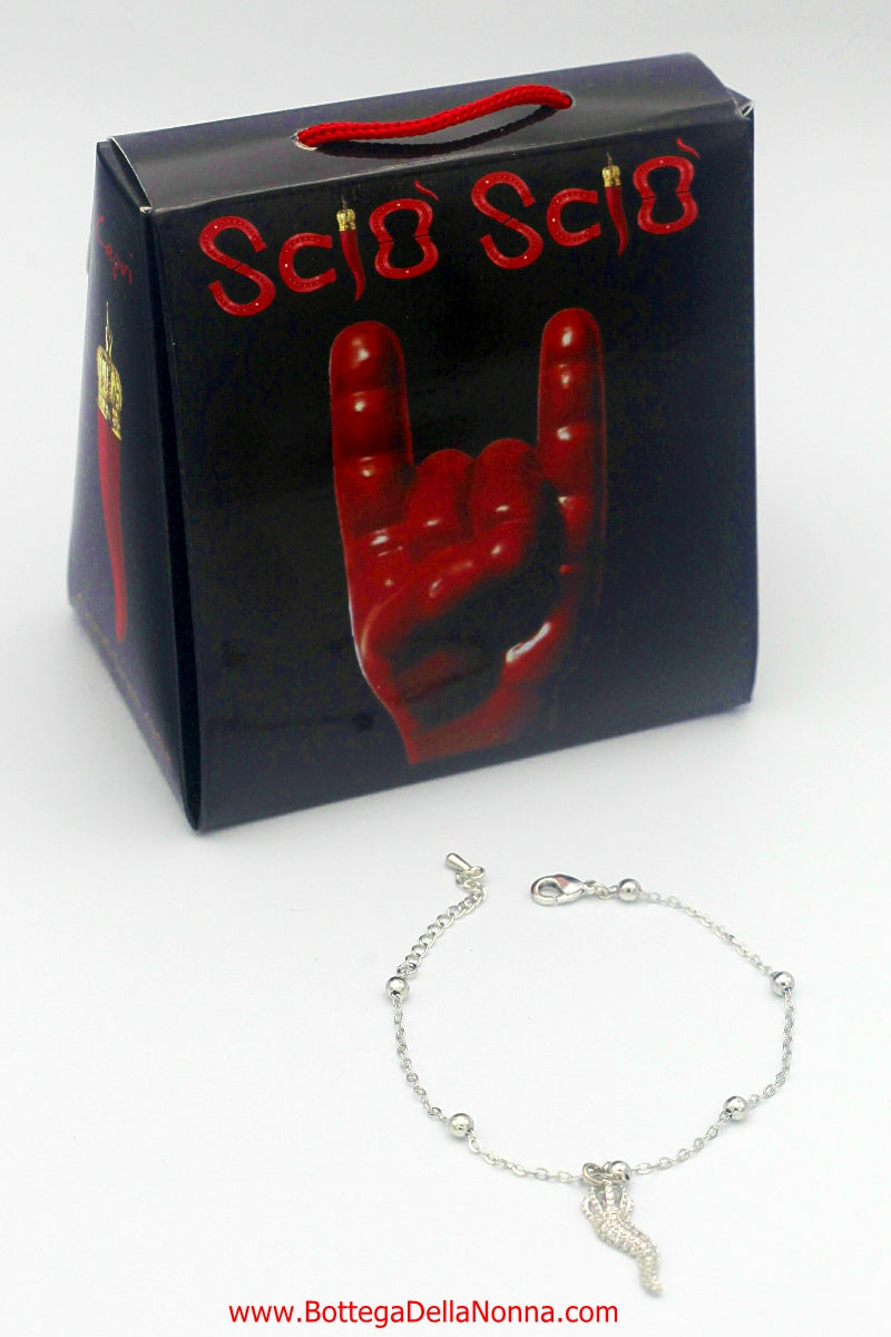 The Pave` Cornicello Bracelet - White Gold