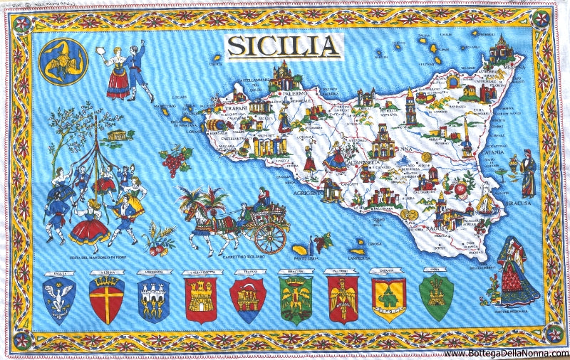Sicilia Map - Gold - Dish Towel - Made in Italy