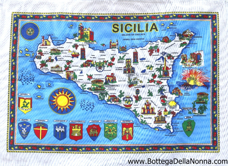 Sicilia Map - Blue - Dish Towel - Made in Italy