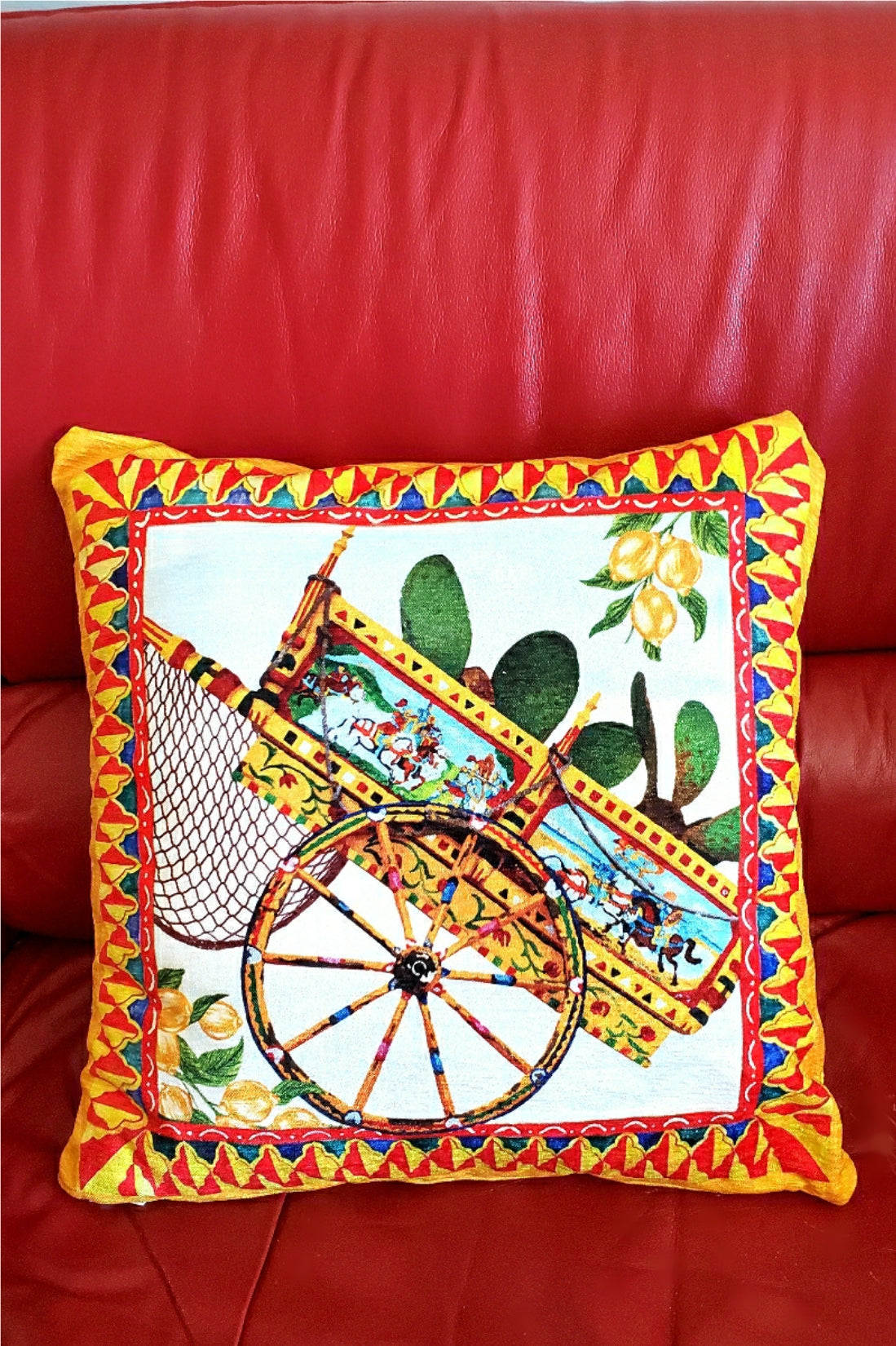 The Carretto Siciliano  Velour Throw Pillow - Made in Italy