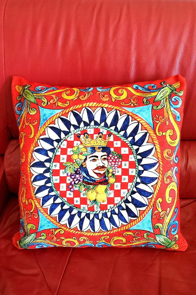 The Sicilia Testa di Moro  Velour Throw Pillow - Made in Italy