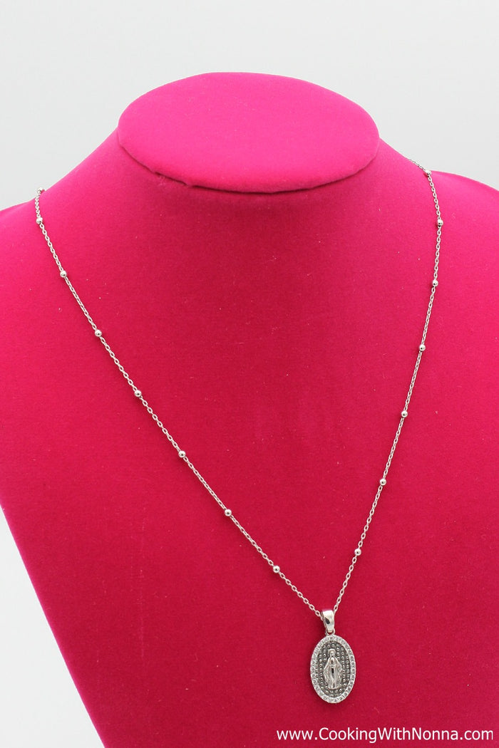 The Virgin Mary Silver Necklace - White Gold Plated - Free Shipping