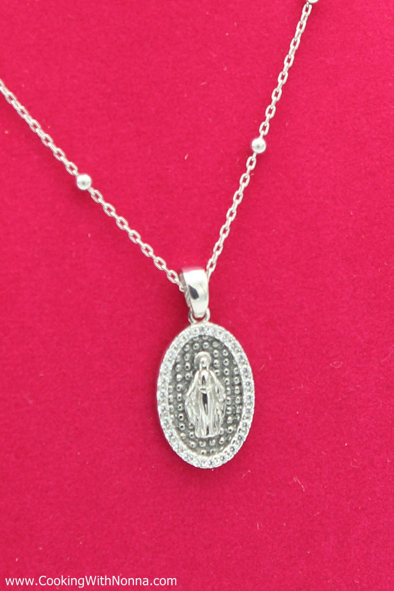 The Virgin Mary Silver Necklace - White Gold Plated - Free Shipping